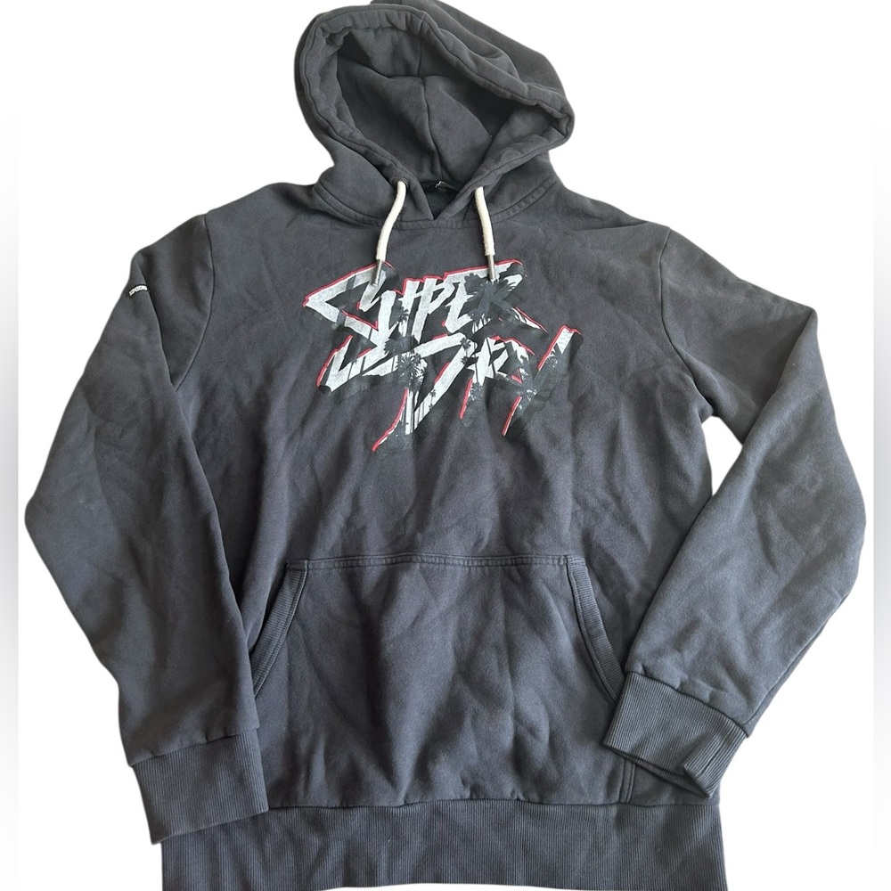Superdry Adventurewear Hoodie Men’s Large Gray‎ Graphic Logo Pullover Sweatshirt